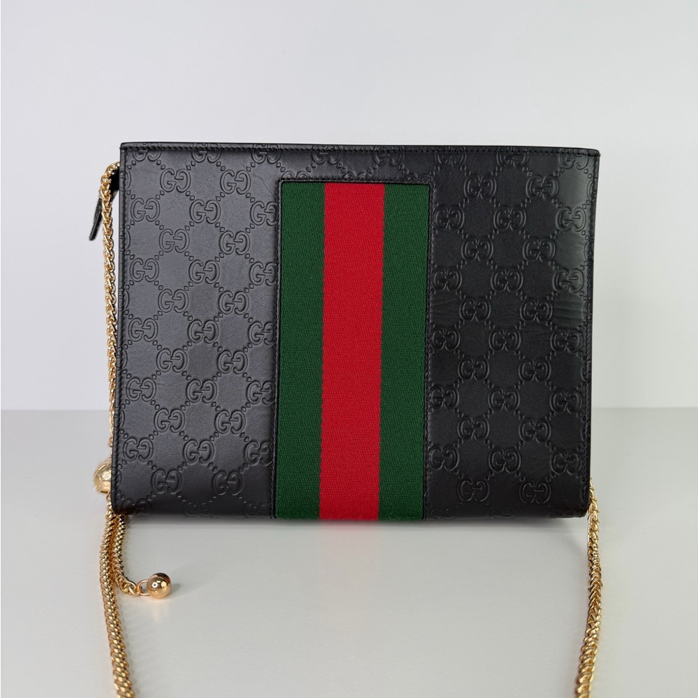 AUTHENTIC Gucci Guccisima GG Signature Web Black Embossed Leather Clutch